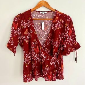 Madewell burgundy butterfly print wrap blouse - Size 0 - New with tag.